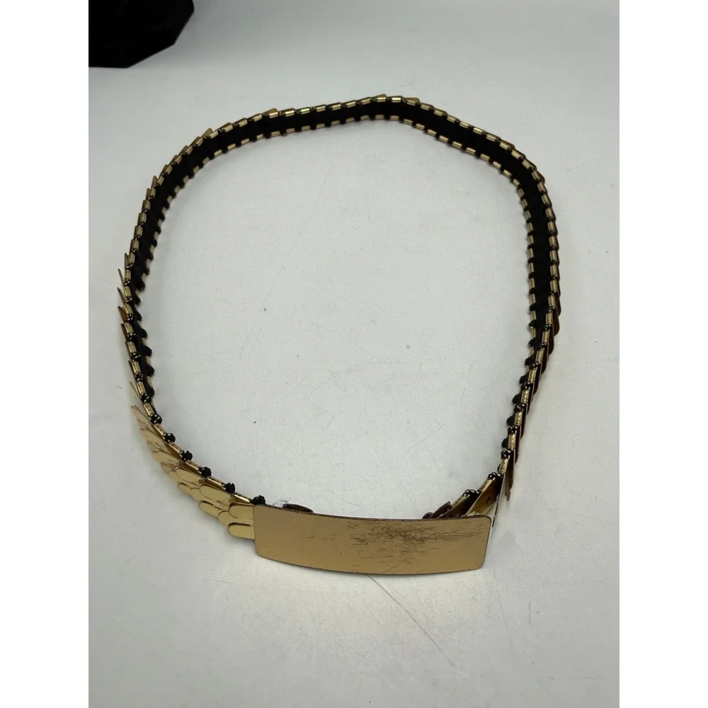 Vintage Gold Tone Scale Stretch Belt Rectangular Buckle Retro Metallic Elastic